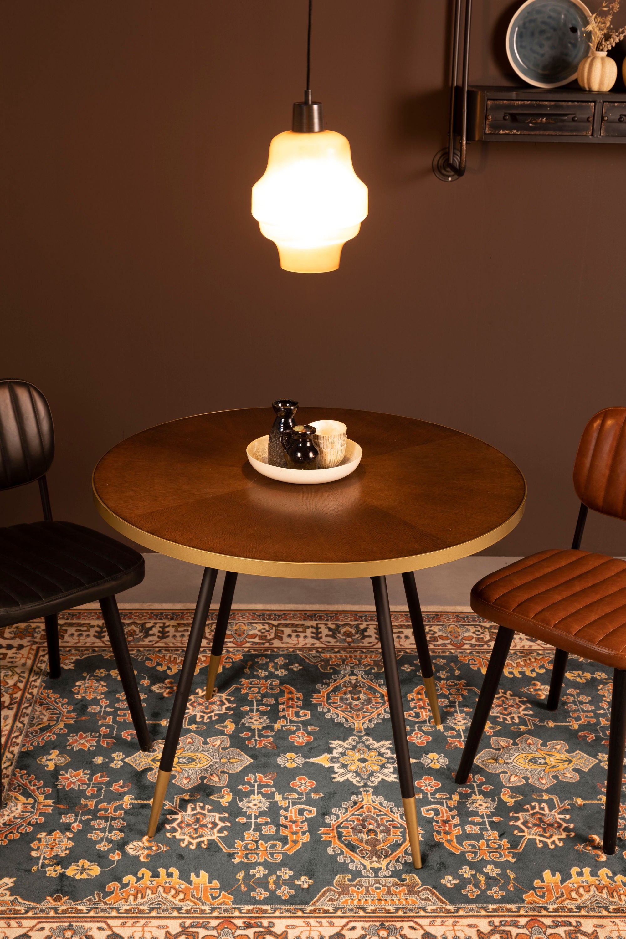 Denise Brown Wood & Gold Round Dining Table